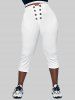 Plus Size Mock Button Straight Capri Pants -  