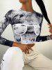 Tie Dye Rib-knit Long Sleeve Bustier Top -  