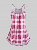 Plus Size Broderie Anglaise Ruffles Cinched Short Top and Asymmetric Plaid Tank Top Set -  