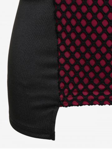 Gothic Fishnet Overlay PU Leather Straps Grommets Top