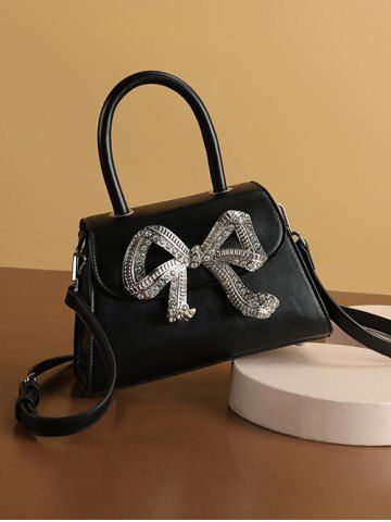 Rhinestone Bowknot Decorated Crossbody Bag - BLACK