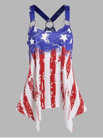 Plus Size American Flag Print Handkerchief Tank Top - MULTI-A - L