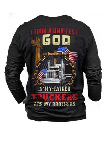 Slogan American Flag Truck Graphic Print Casual T-shirt - BLACK - 2XL