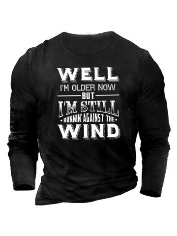 Letter Print Round Neck Long Sleeve Graphic T Shirt - BLACK - 2XL