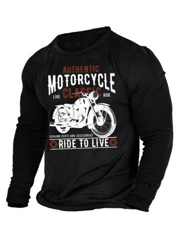 Letter Bike Lip Print Round Neck Long Sleeve T Shirt - BLACK - XL