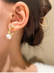 Valentine's Day Faux Pearl Bunny Heart Drop Earrings -  