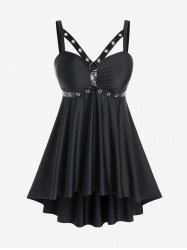 Gothic Grommets Ring PU Leather Straps Tankini Top -  