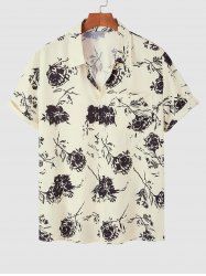 Floral Rose Printed Button Up Vacation Shirt -  