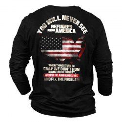 American Flag Letter Print Round Neck Long Sleeve Graphic T Shirt -  