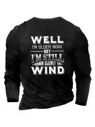 Letter Print Round Neck Long Sleeve Graphic T Shirt -  