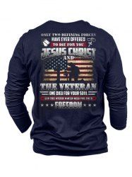 American Flag Letter Print Round Neck Long Sleeve Graphic T Shirt -  