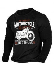 Letter Bike Lip Print Round Neck Long Sleeve T Shirt -  