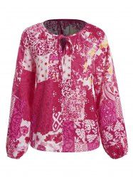 Blouse à Fleurs et Feuilles Tropicales à Manches Raglan - Rouge L