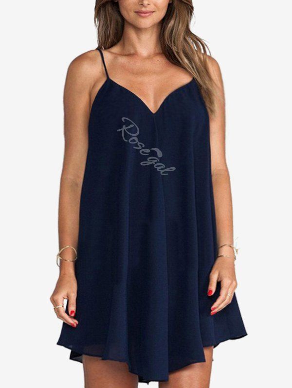 Plus Size Crisscross Detail Shift Cami Dress Bleu profond XL