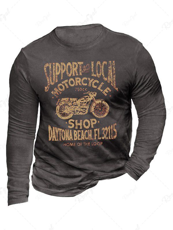 Cheap Letter Bike Print Round Neck Long Sleeve T Shirt  