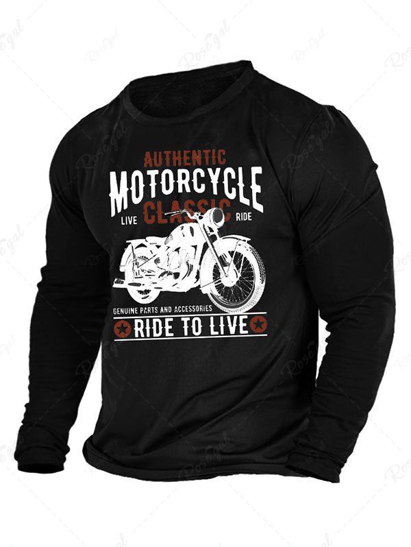 Affordable Letter Bike Lip Print Round Neck Long Sleeve T Shirt  