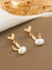 Valentine's Day Faux Pearl Bunny Heart Drop Earrings -  