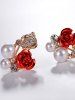 Valentine's Day Rhinestone Pearl Rose Clip Earrings -  