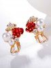 Valentine's Day Rhinestone Pearl Rose Clip Earrings -  