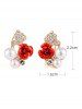 Valentine's Day Rhinestone Pearl Rose Clip Earrings -  