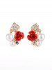 Valentine's Day Rhinestone Pearl Rose Clip Earrings -  