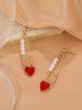 Boucles D'Oreilles Pendantes en Forme de Cœur et Perle Courbé pour la Saint-Valentin - Rouge 