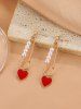 Boucles D'Oreilles Pendantes en Forme de Cœur et Perle Courbé pour la Saint-Valentin - Rouge 