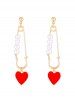 Boucles D'Oreilles Pendantes en Forme de Cœur et Perle Courbé pour la Saint-Valentin - Rouge 