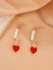 Boucles D'Oreilles Pendantes en Forme de Cœur et Perle Courbé pour la Saint-Valentin - Rouge 