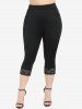 Plus Size Lace Trim Capri Leggings with Pocket -  
