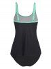 Tummy Control Two Tone Color Sun Moon Print Padded Modest Tankini Swimsuit -  