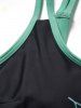 Tummy Control Two Tone Color Sun Moon Print Padded Modest Tankini Swimsuit -  