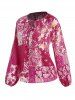 Blouse à Fleurs et Feuilles Tropicales à Manches Raglan - Rouge L