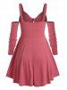 Plus Size Button Knot Neck Cold Shoulder Top -  