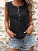 Half Button Lace Panel Tank Top -  