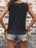 Half Button Lace Panel Tank Top -  