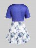 Plus Size Lace Trim Lace-up Flower Plaid 2 in 1 Tee -  