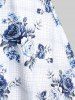 T-shirt Fleur à Carreaux à Ourlet en Dentelle de Grande Taille à Lacets - Bleu clair 2X | US 18-20