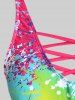 Plus Size Crisscross Paint Splatter Backless Padded Tankini Swimsuit -  