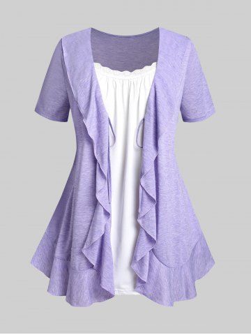 Plus Size Front Tie Ruffled Faux Twinset Tee