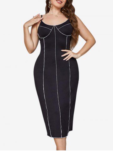Plus Size Topstitching Backless Bodycon Midi Cami Dress - BLACK - 2XL