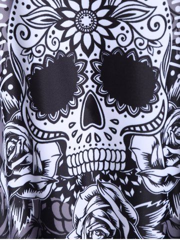 Plus Size Modest Skull Rose Print Rings Crisscross Boyshorts Tankini Swimsuit