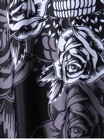 Plus Size Modest Skull Rose Print Rings Crisscross Boyshorts Tankini Swimsuit