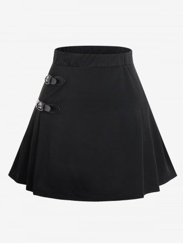 Plus Size Solid Buckles Pull On A Line Mini Dress - BLACK - 3X | US 22-24