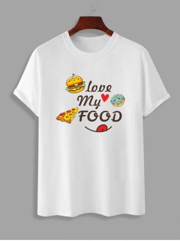 Cartoon Letter Hamburger Pizza Graphic Pattern Short Sleeves T-shirt - WHITE - S