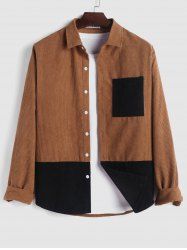 Two Tone Colorblock Geometric Pattern Spliced Corduroy Shirt -  