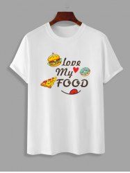 T-shirt Motif de Lettre Pizza Hamburger Dessin Animé Graphique à Manches Courtes - Blanc XL