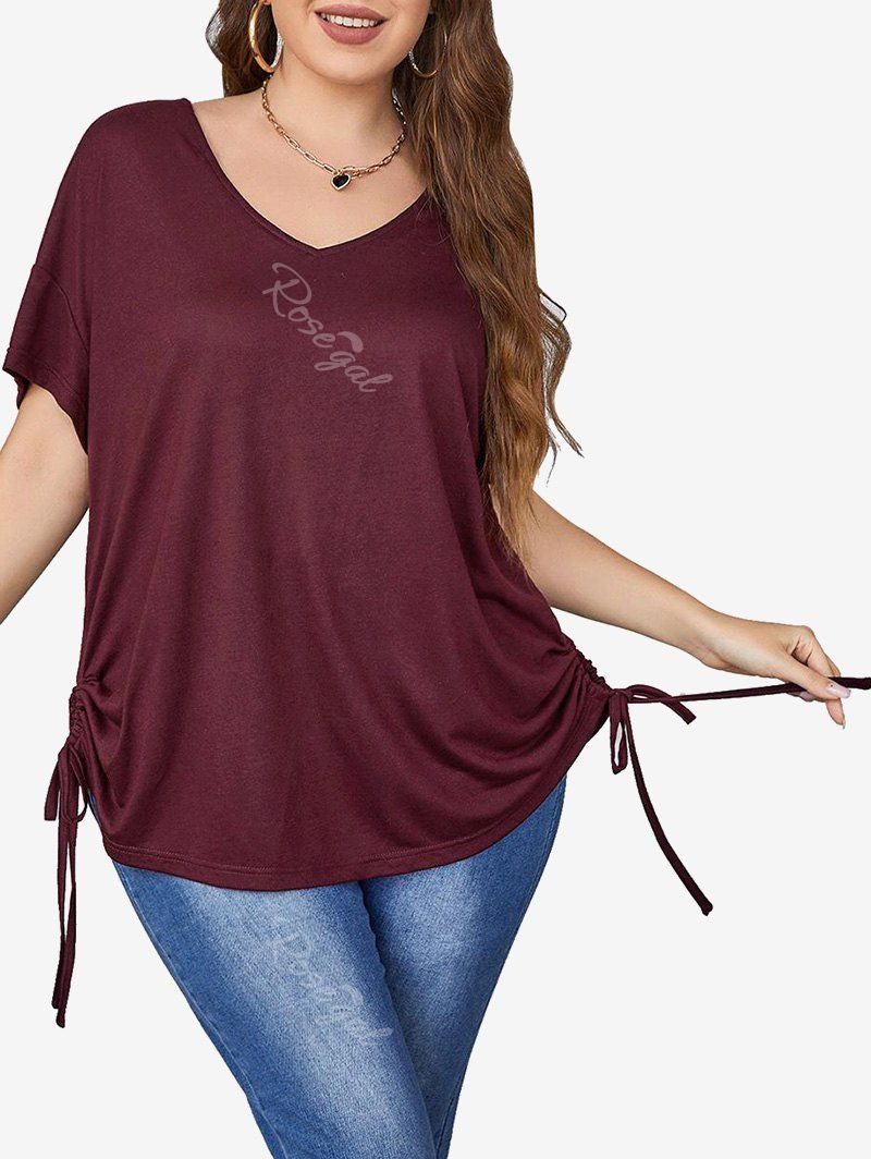Latest Plus Size Cinched Drop Shoulder Solid Tee  