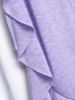 T-shirt Noué en Avant de Grande Taille à Volants Faux Deux Pièces - Violet clair 1X | US 14-16