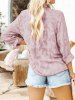 Jacquard Turn Down Collar Long Sleeve Button Up Blouse -  